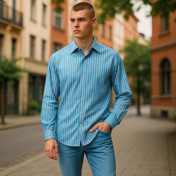 Bugatchi Other - Bugatchi Uomo Men’s Long Sleeve Blue Button Down Shirt Flip Cuffs Small